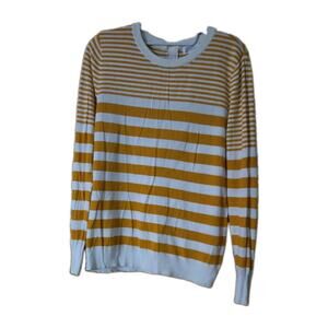 Market &Spruce Sweater Womens Sz M Gold Striped Button Back Closure Cotton Blend